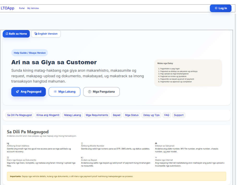LTOApp Bisaya Landing Page